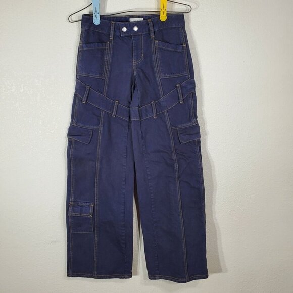 PacSun Denim - PacSun Low Rise Baggy Cargo Pants Size 22 Dark Blue Wide Leg 27x30